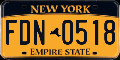 NY license plate FDN0518