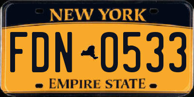 NY license plate FDN0533