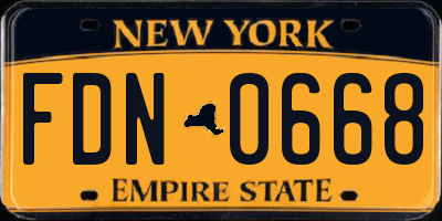NY license plate FDN0668