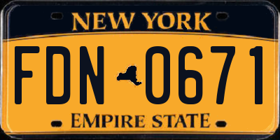 NY license plate FDN0671
