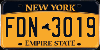 NY license plate FDN3019