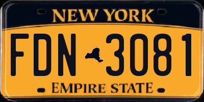 NY license plate FDN3081