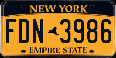 NY license plate FDN3986