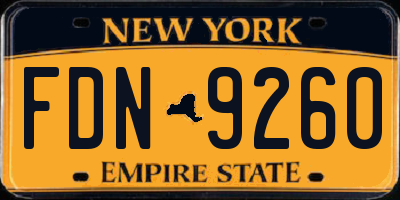 NY license plate FDN9260