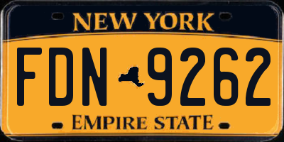 NY license plate FDN9262