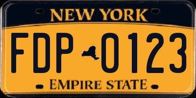 NY license plate FDP0123