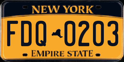 NY license plate FDQ0203