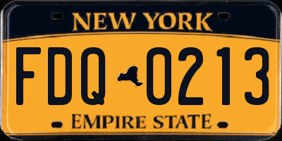 NY license plate FDQ0213