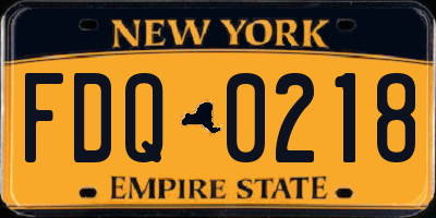 NY license plate FDQ0218