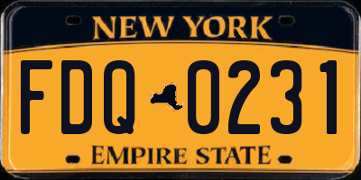 NY license plate FDQ0231