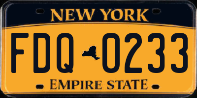 NY license plate FDQ0233