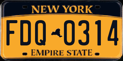 NY license plate FDQ0314