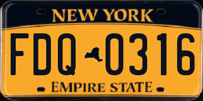 NY license plate FDQ0316