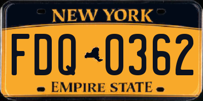 NY license plate FDQ0362