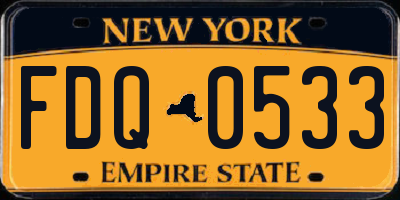NY license plate FDQ0533