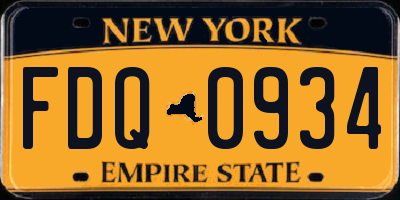NY license plate FDQ0934