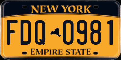 NY license plate FDQ0981