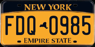 NY license plate FDQ0985
