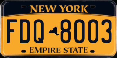 NY license plate FDQ8003