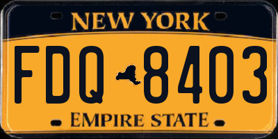 NY license plate FDQ8403