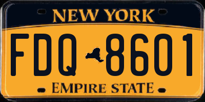NY license plate FDQ8601