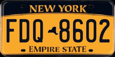 NY license plate FDQ8602