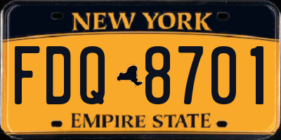 NY license plate FDQ8701