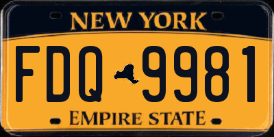 NY license plate FDQ9981