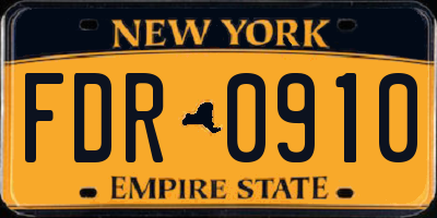 NY license plate FDR0910