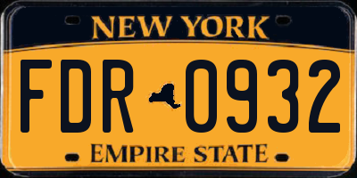 NY license plate FDR0932