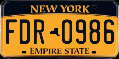 NY license plate FDR0986