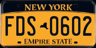 NY license plate FDS0602