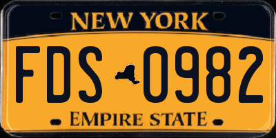 NY license plate FDS0982