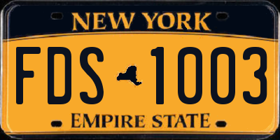 NY license plate FDS1003