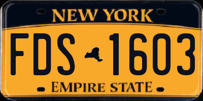 NY license plate FDS1603