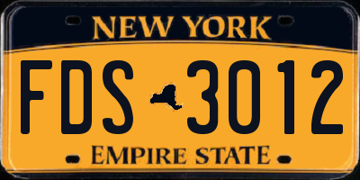 NY license plate FDS3012
