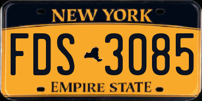 NY license plate FDS3085