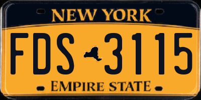 NY license plate FDS3115