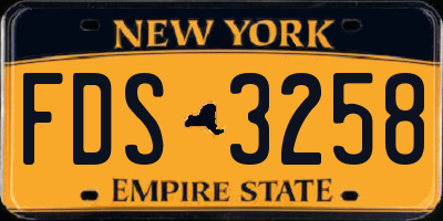 NY license plate FDS3258