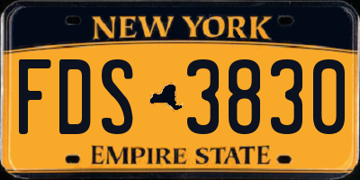 NY license plate FDS3830