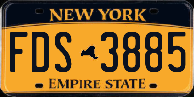 NY license plate FDS3885