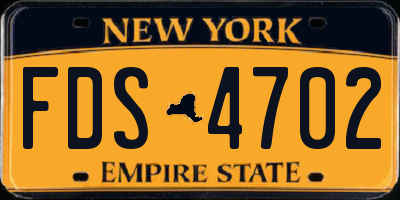 NY license plate FDS4702