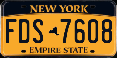NY license plate FDS7608