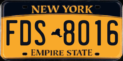 NY license plate FDS8016