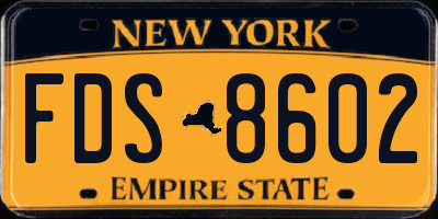 NY license plate FDS8602