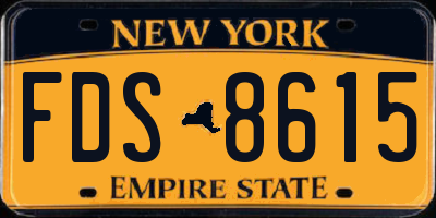 NY license plate FDS8615