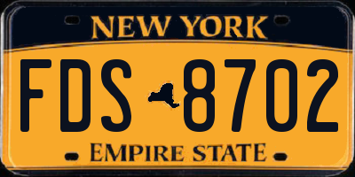 NY license plate FDS8702