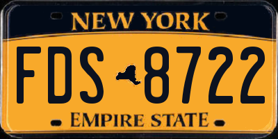 NY license plate FDS8722