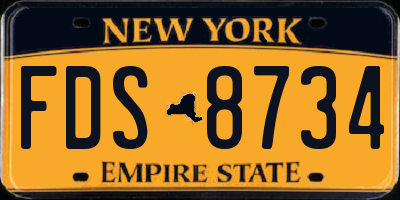 NY license plate FDS8734