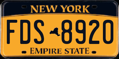 NY license plate FDS8920
